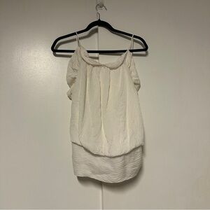 BCBGMAXAZRIA Silky Blouse Open Back Tie Back Ruffle Ivory Size Small